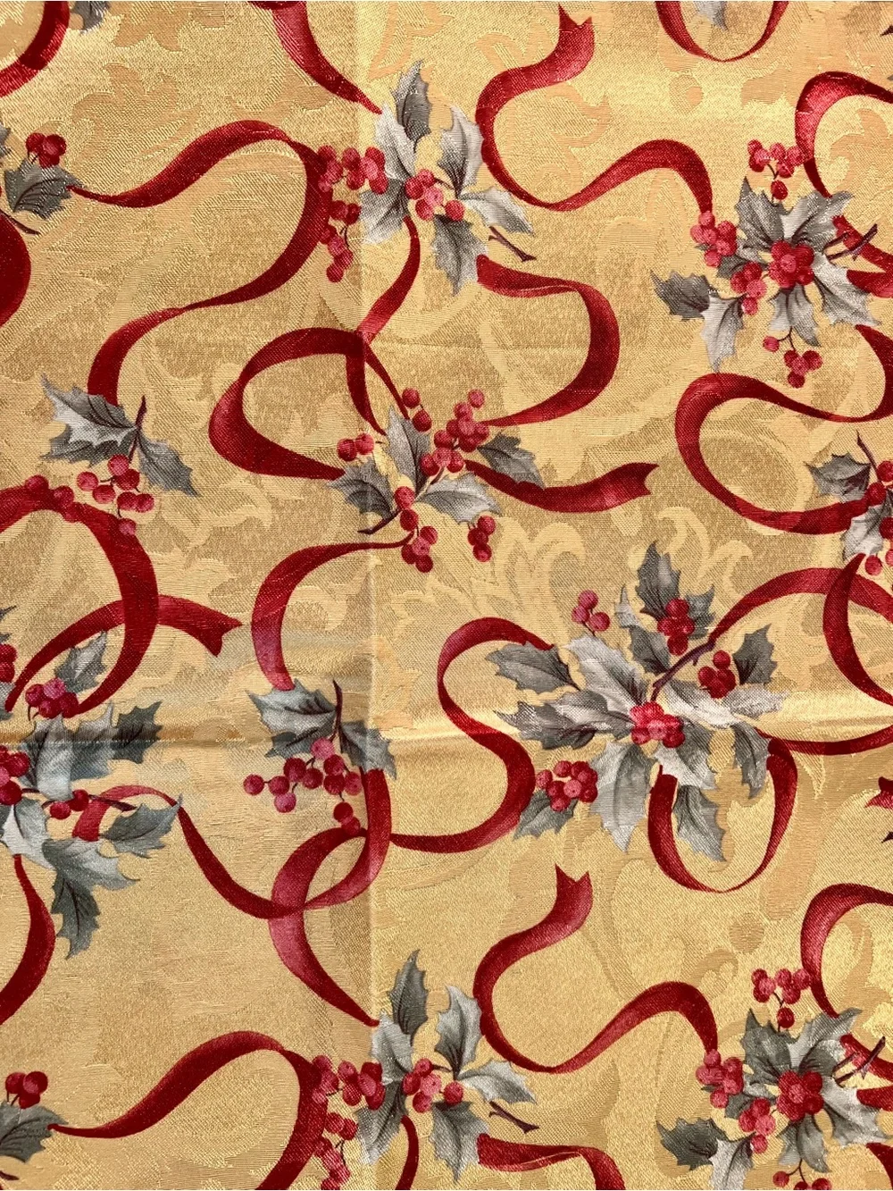 Double Take Holly & Ribbon Reversible Damask Napkins Set of 4 Christmas